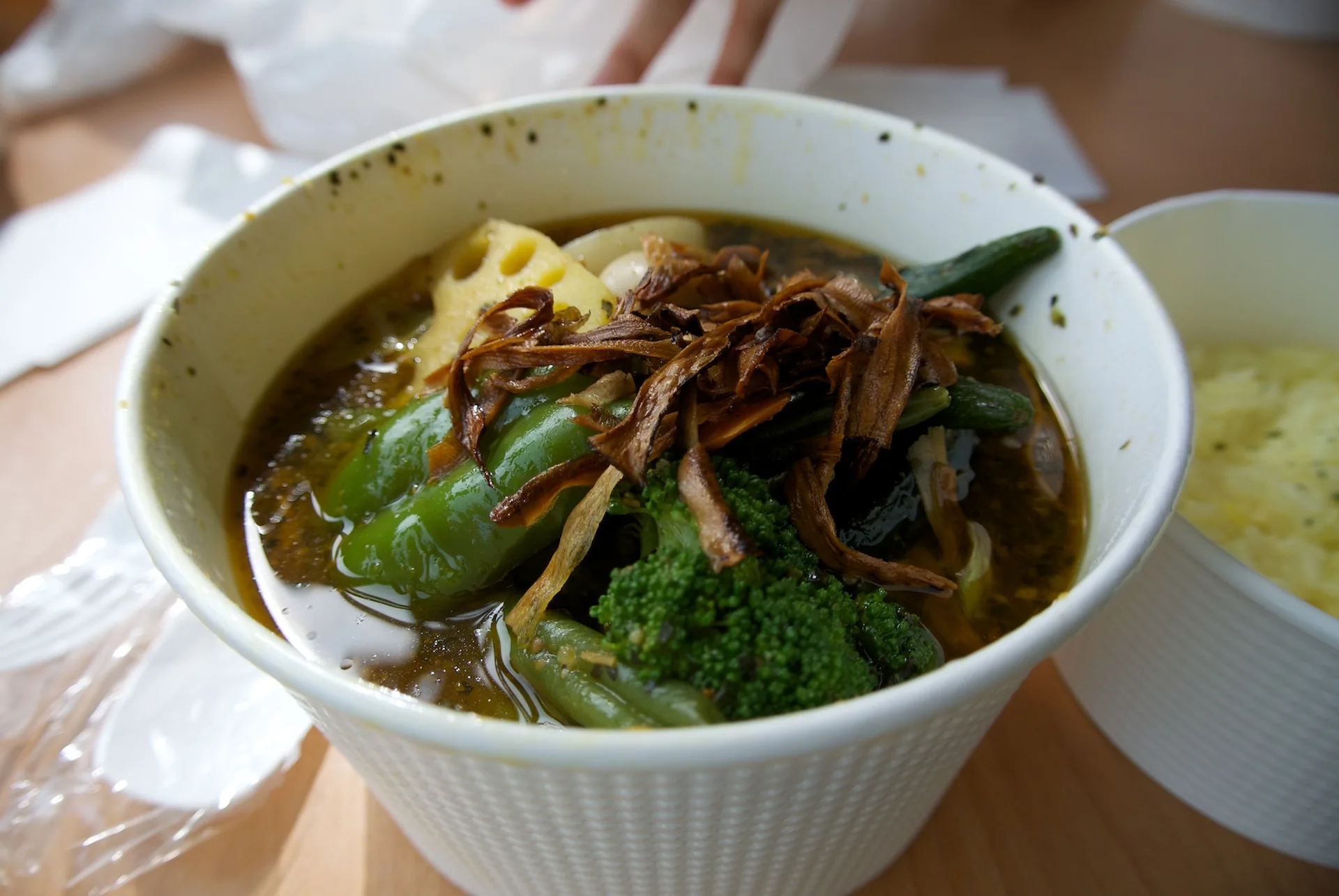 Soup curry in Sapporo, with vegetables and toppings that vary by restaurant.