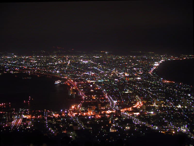 從函館山眺望港灣與市區燈火的夜景