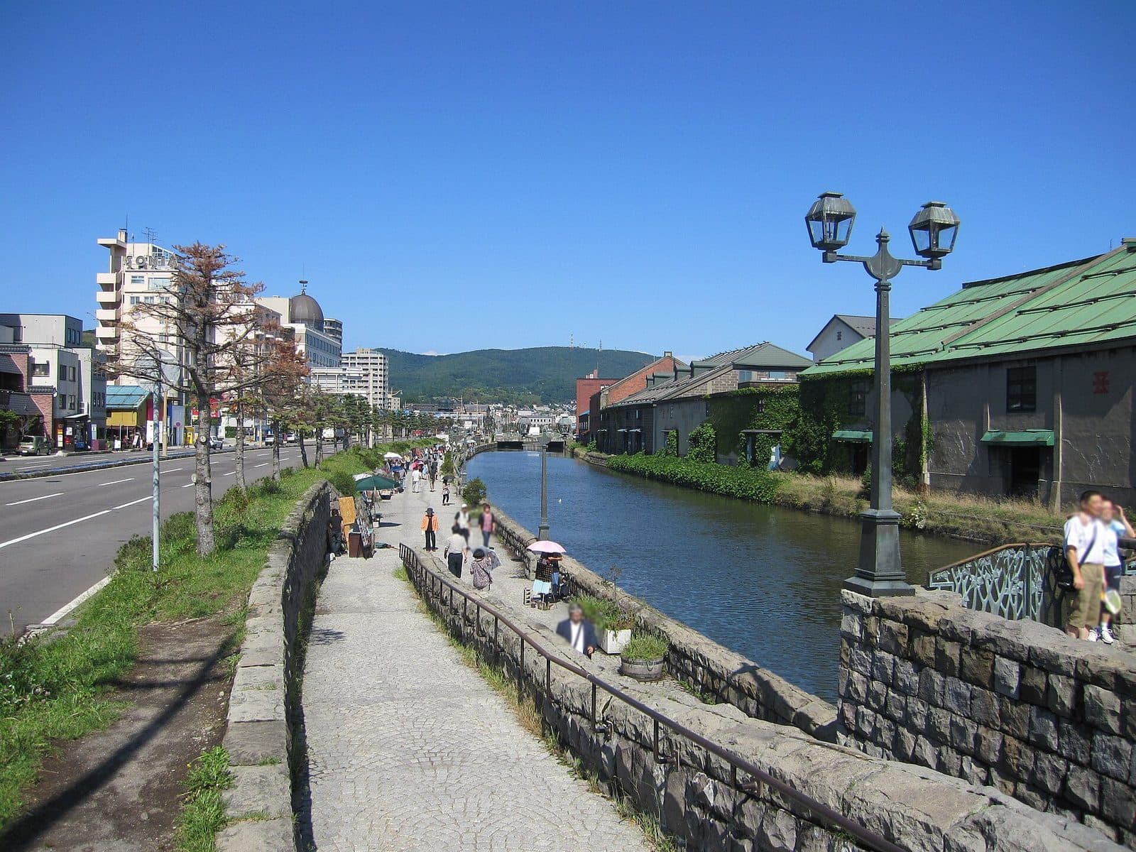 Stone warehouses beside the Otaru Canal, pictured in the snow-free season.