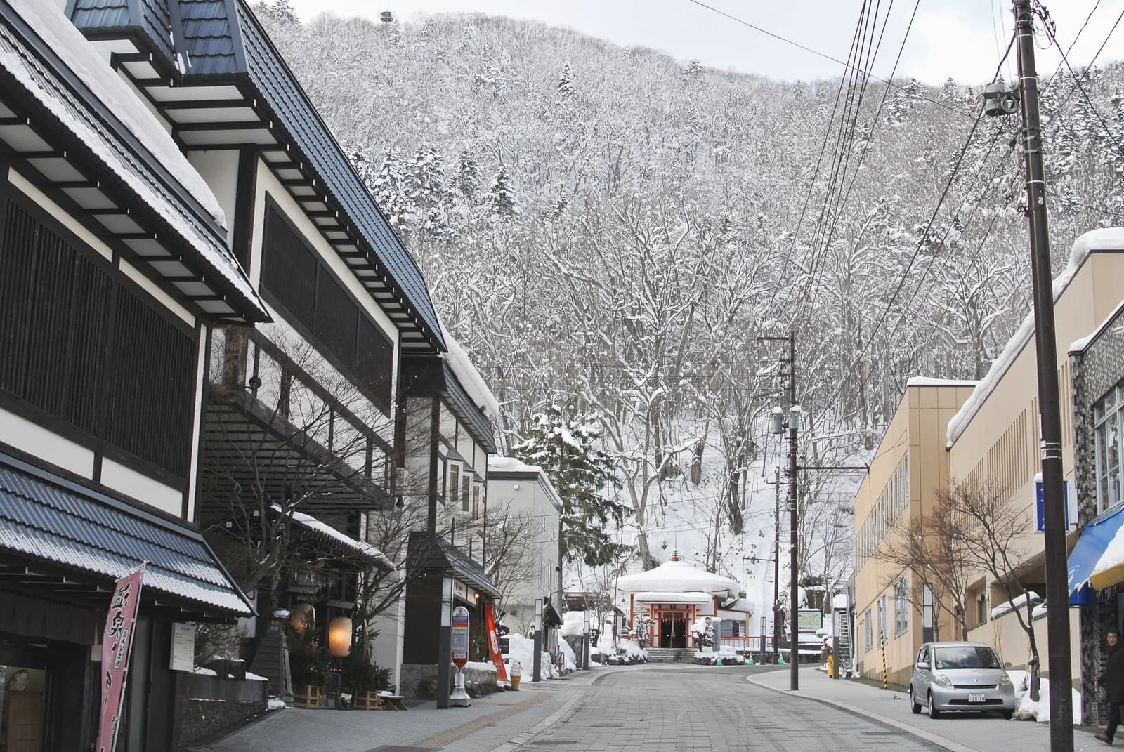 2018年1月積雪的定山溪溫泉街街道